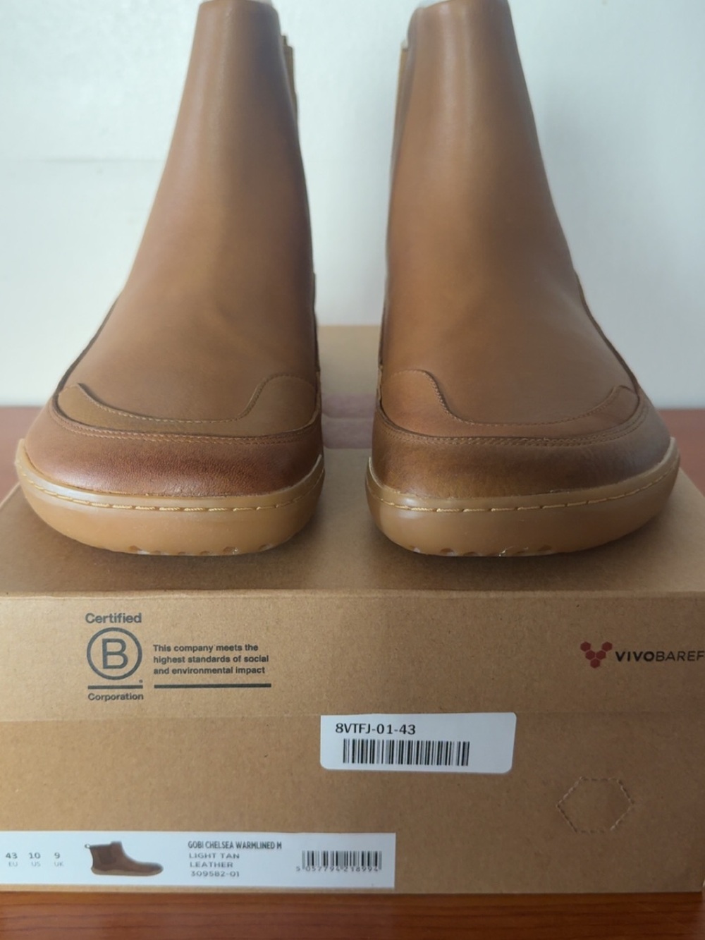 Vivobarefoot Gobi Chelsea WarmLined M Men's Tan Leather Boots EU 43 US 10 - Picture 3 of 15